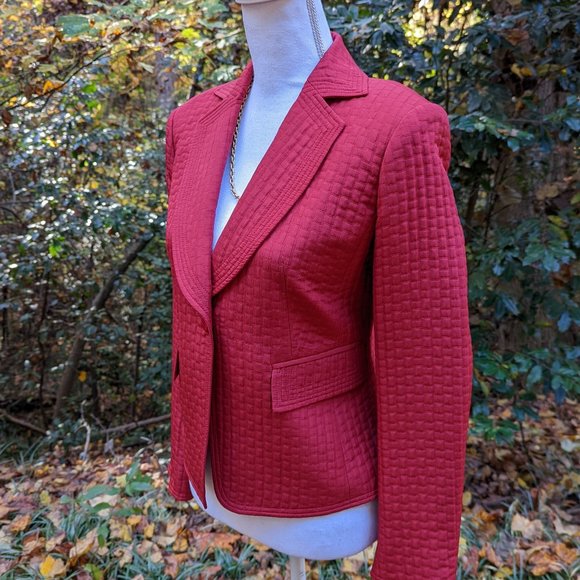 ELLEN TRACY Silk Wool Quilted Suit Jacket Blazer Red Size 8 - Picture 7 of 10